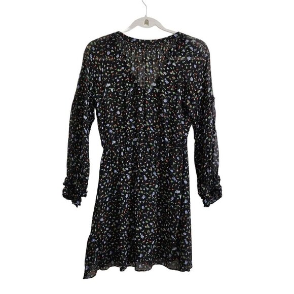 Club Monaco Taisie Mini‎ Dress 4 Black Floral Silk Sheer Button  Front Boho - Picture 11 of 15